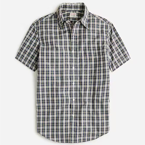 J. Crew Relaxed short-sleeve Secret Wash cotton poplin shirt Arthur Plaid Navy L - Picture 1 of 5